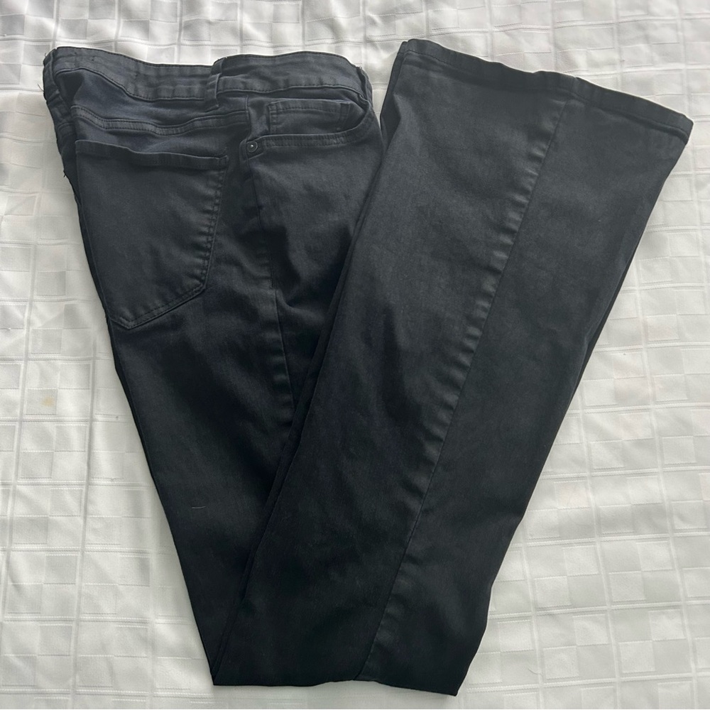 Mango Women’s Black Stretch Denim Fit & Flare Wide Leg Jeans Size 6 Cowgirl